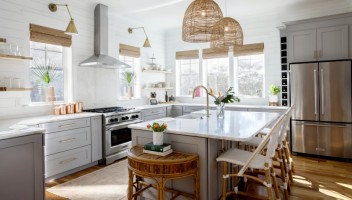 2020 kitchen trends:  Softly- colored kitchens, islands