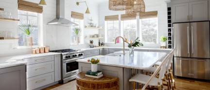2020 kitchen trends:  Softly- colored kitchens, islands